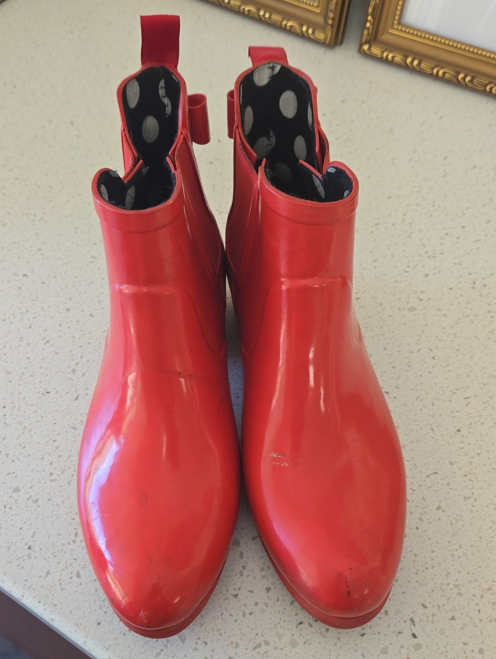 kate spade Red Gloss Chelsea Rain Ankle Boots